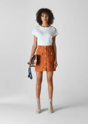 Rust Linen Pocket A Line Skirt