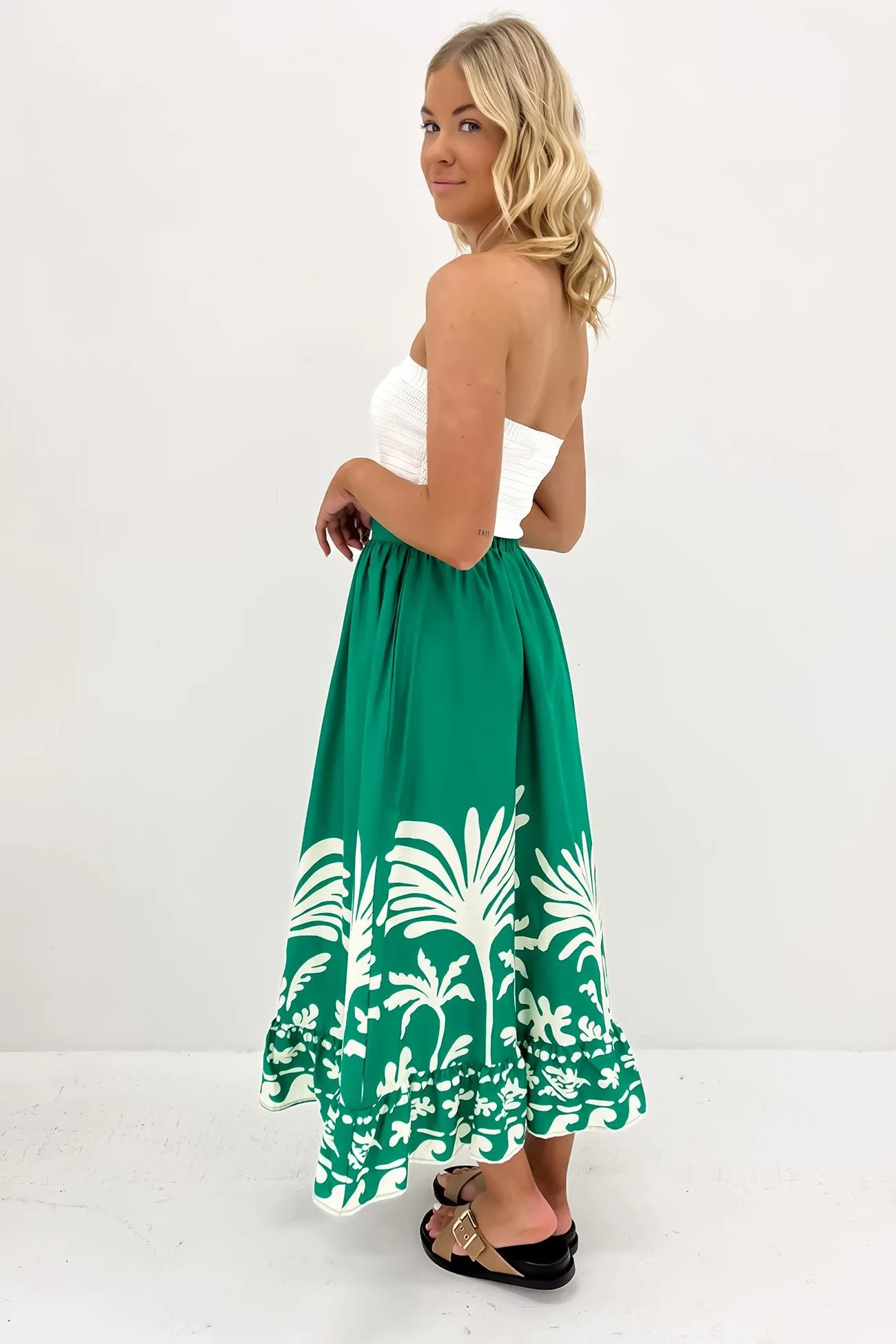 Shae Midi Skirt Green White