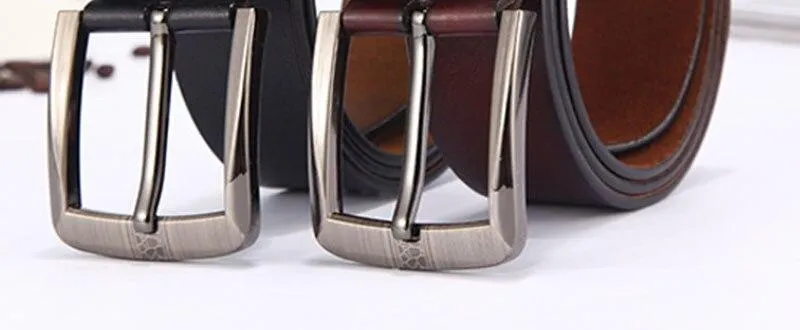 Simple Design Men's 3.8cm Wide Genuine Leather Metal Pin Buckle Jeans Belt