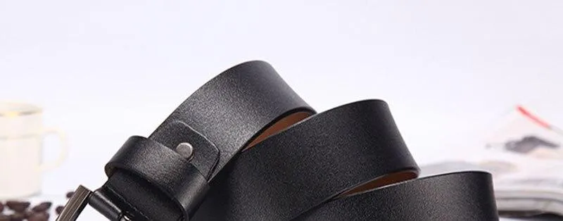 Simple Design Men's 3.8cm Wide Genuine Leather Metal Pin Buckle Jeans Belt