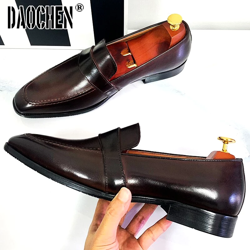 SLIP ON MEN CASUAL SHOE BROWN BLACK GENUINE LEATHER SHOES FOR MEN