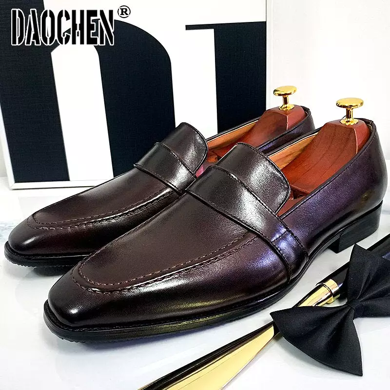 SLIP ON MEN CASUAL SHOE BROWN BLACK GENUINE LEATHER SHOES FOR MEN