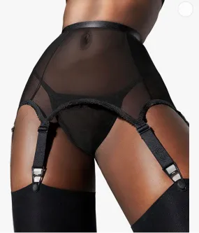 sofsy Mesh Garter Belt with 6 Straps for Thigh High Stockings/Lingerie Women (Garter Belt and Stockings Sold Separately) - Black