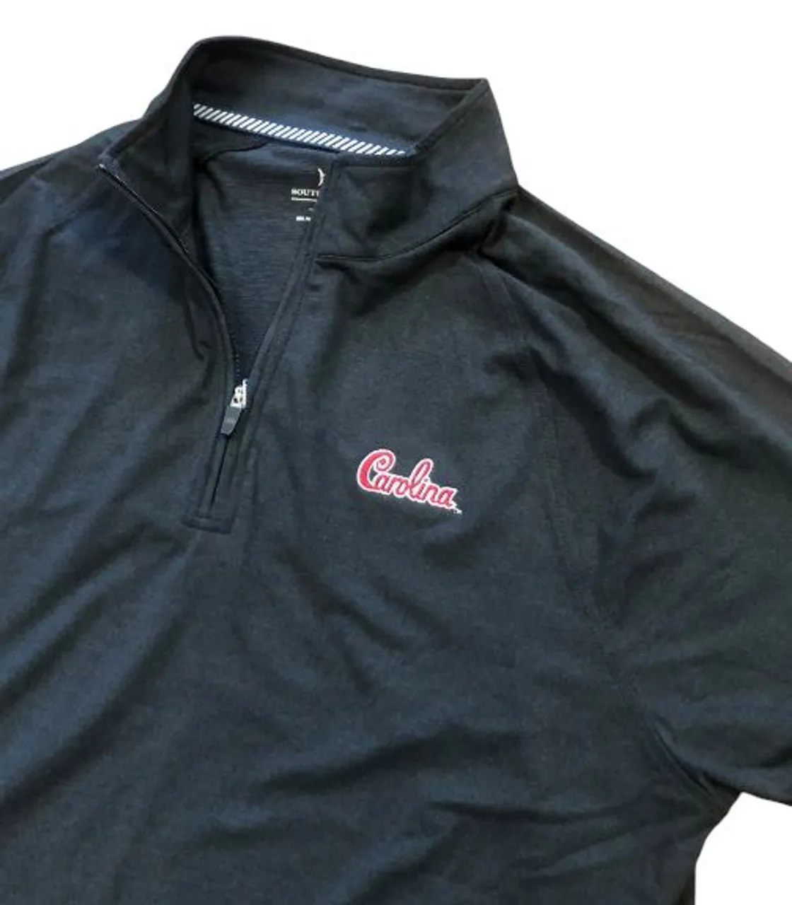 Southern Tide University of South Carolina Script Logo Cruiser Heather Quarter Zip: Caviar Black