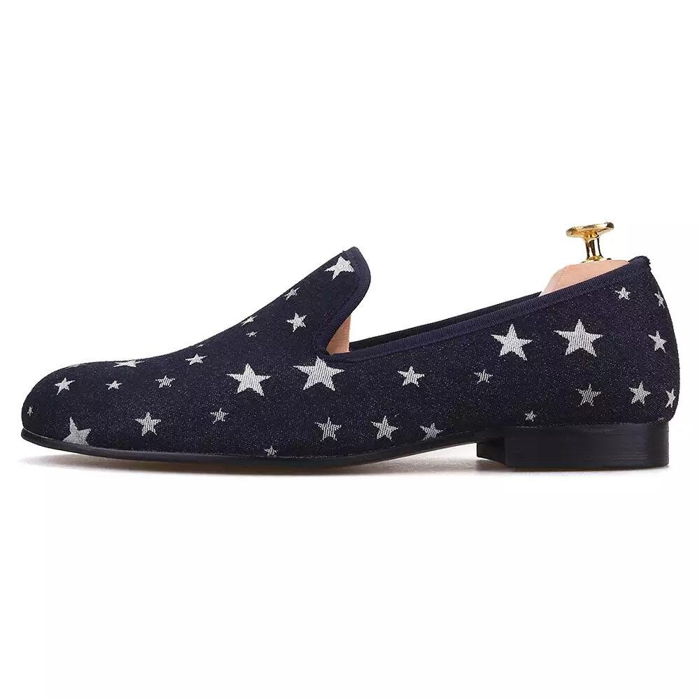 Star printed navy blue color men loafers