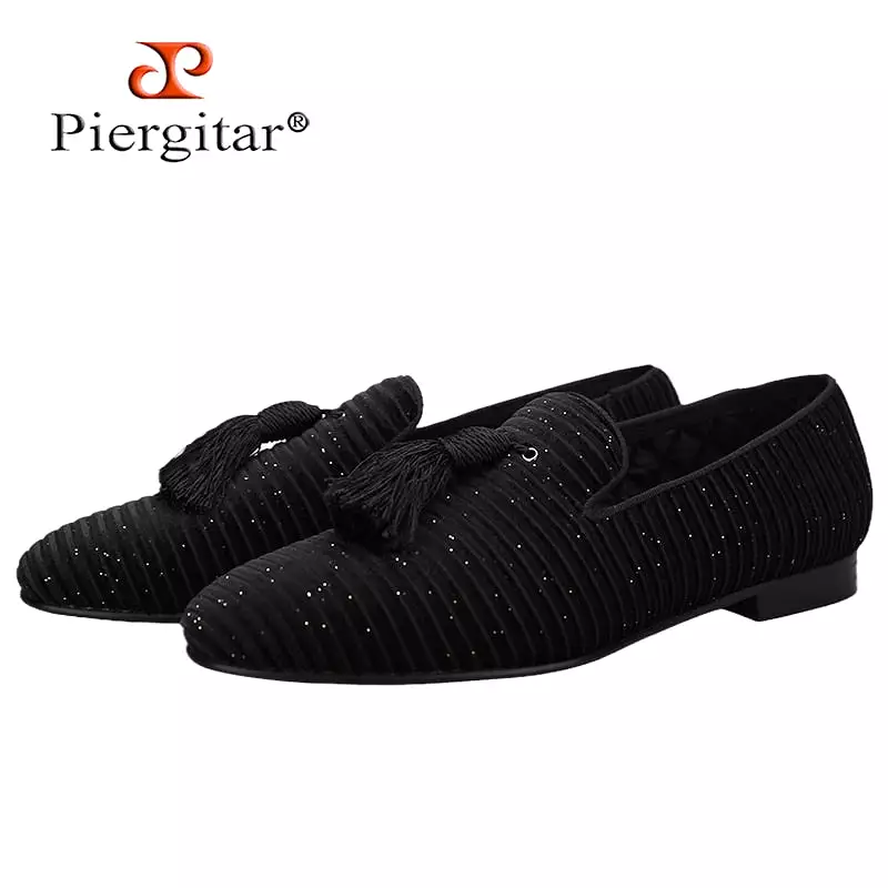 Stripe Cotton Men Loafers Handmade Tassel Men