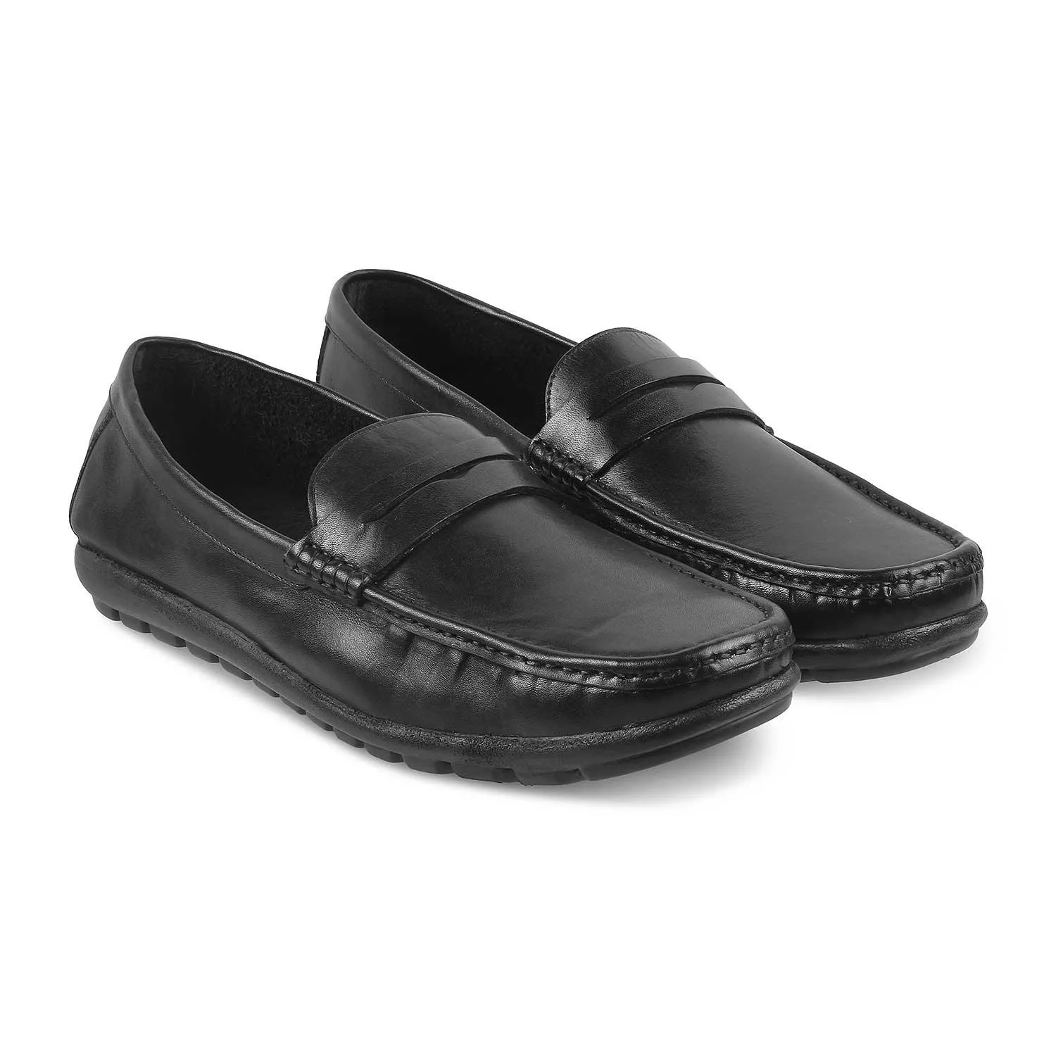 The Argento Black Men's Leather Loafers Tresmode