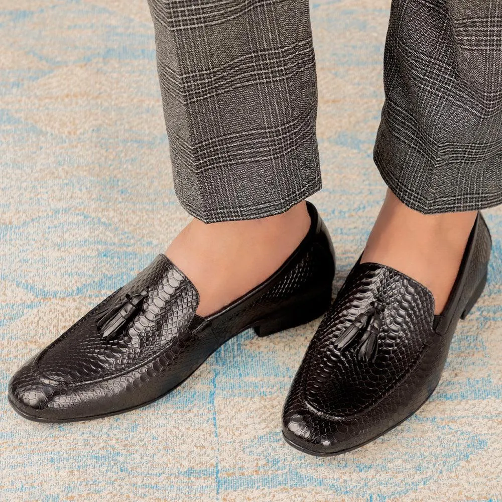 The Cytas Black Men's Leather Tassel Loafers Tresmode