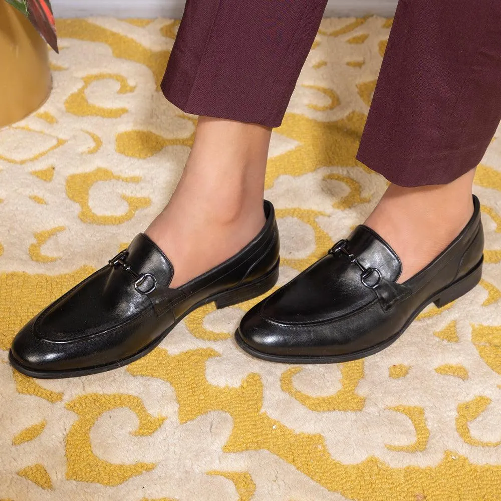 The Pierre Black Men's Leather Horse-Bit Loafers Tresmode