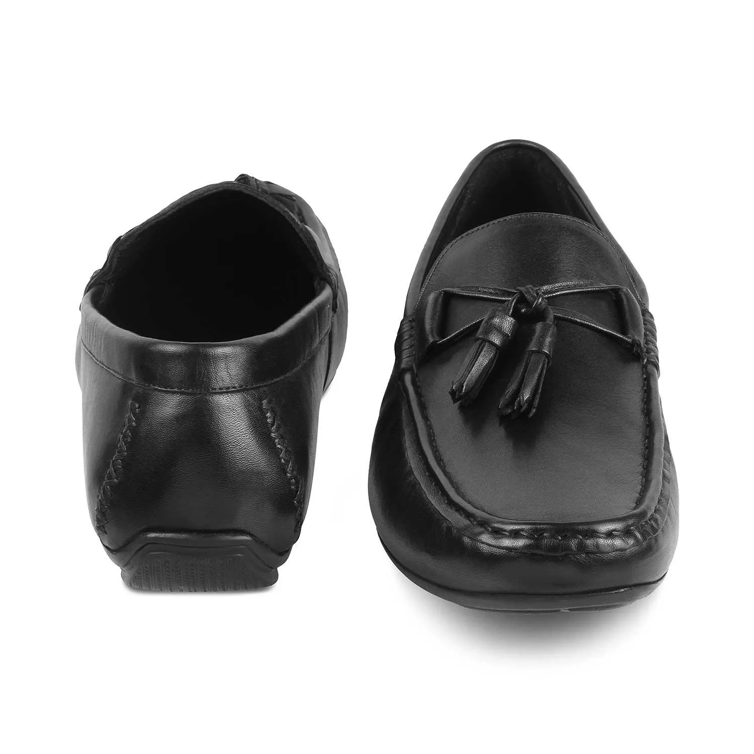 The Totie Black Men's Leather Driving Loafers Tresmode