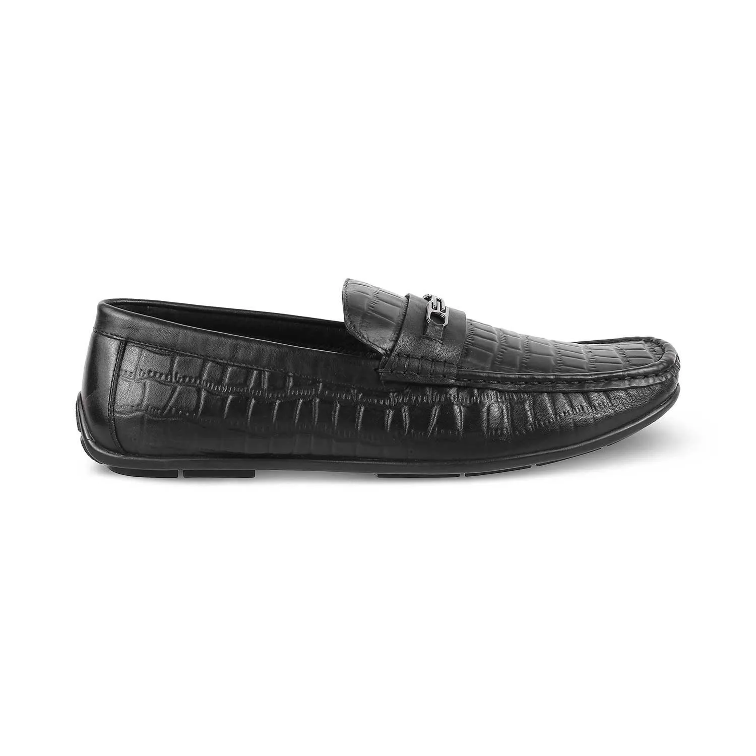 The York Black Men's Leather Driving Loafers Tresmode