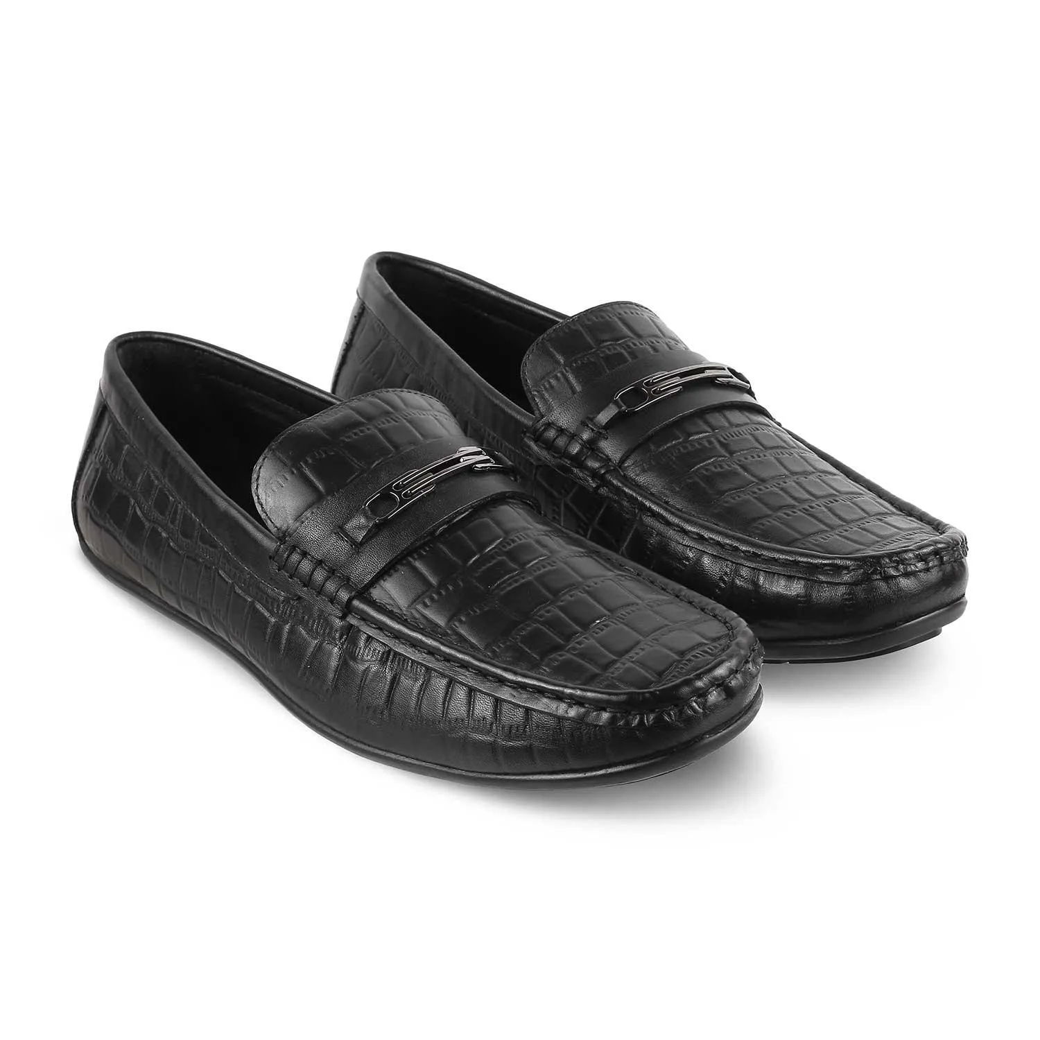 The York Black Men's Leather Driving Loafers Tresmode