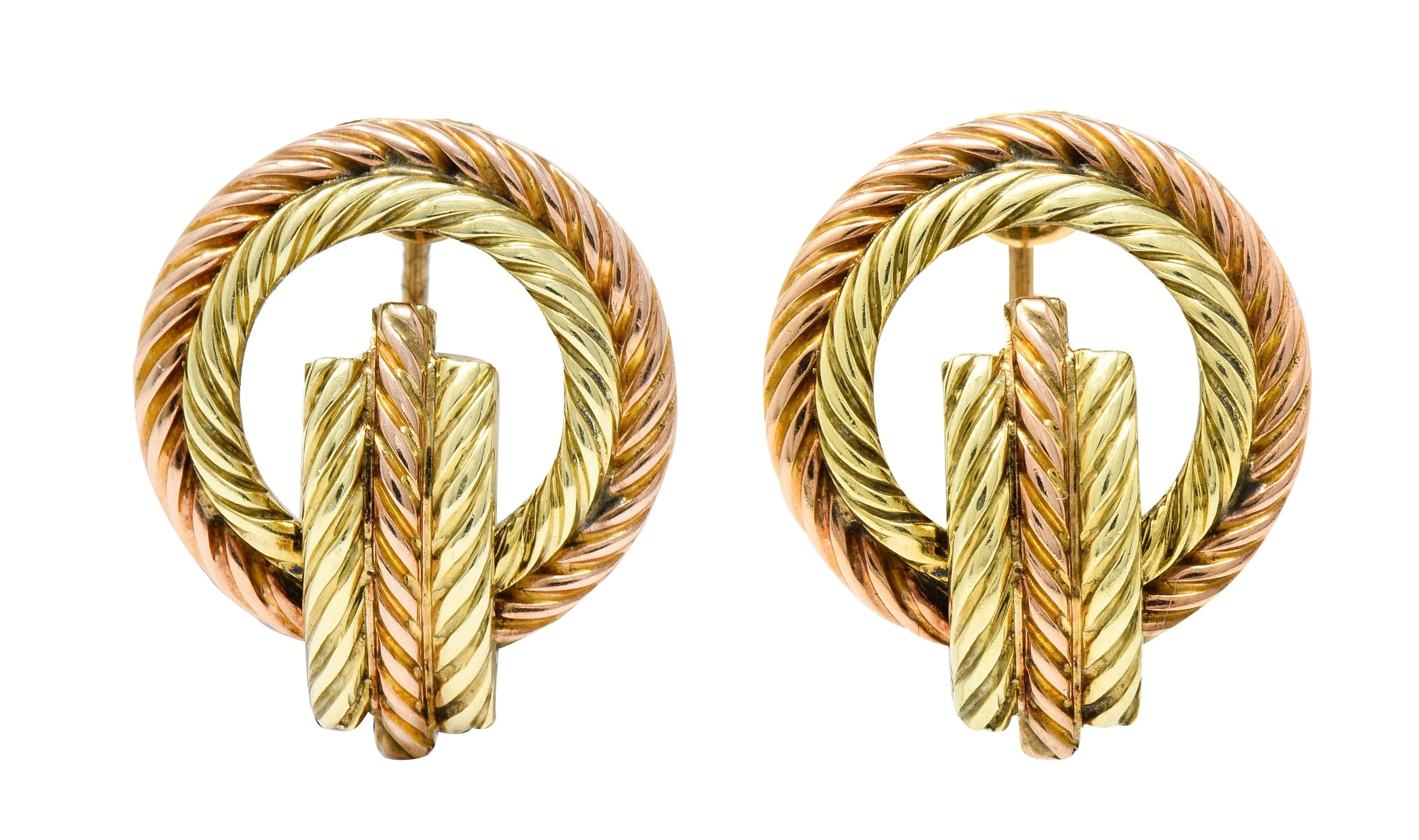 Tiffany & Co. Retro 14 Karat Two-Tone Gold Twisted Rope Screwback Earrings