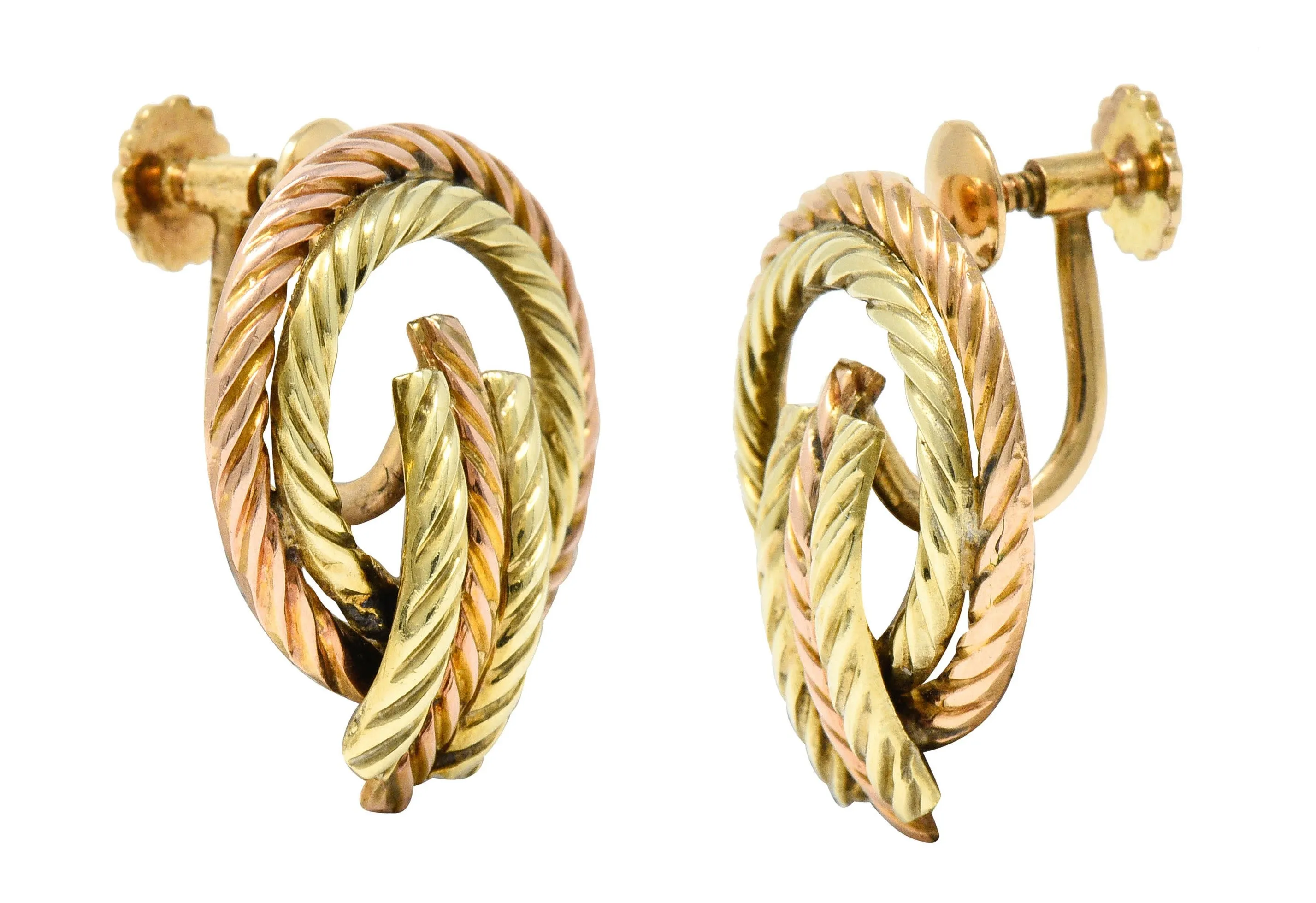 Tiffany & Co. Retro 14 Karat Two-Tone Gold Twisted Rope Screwback Earrings