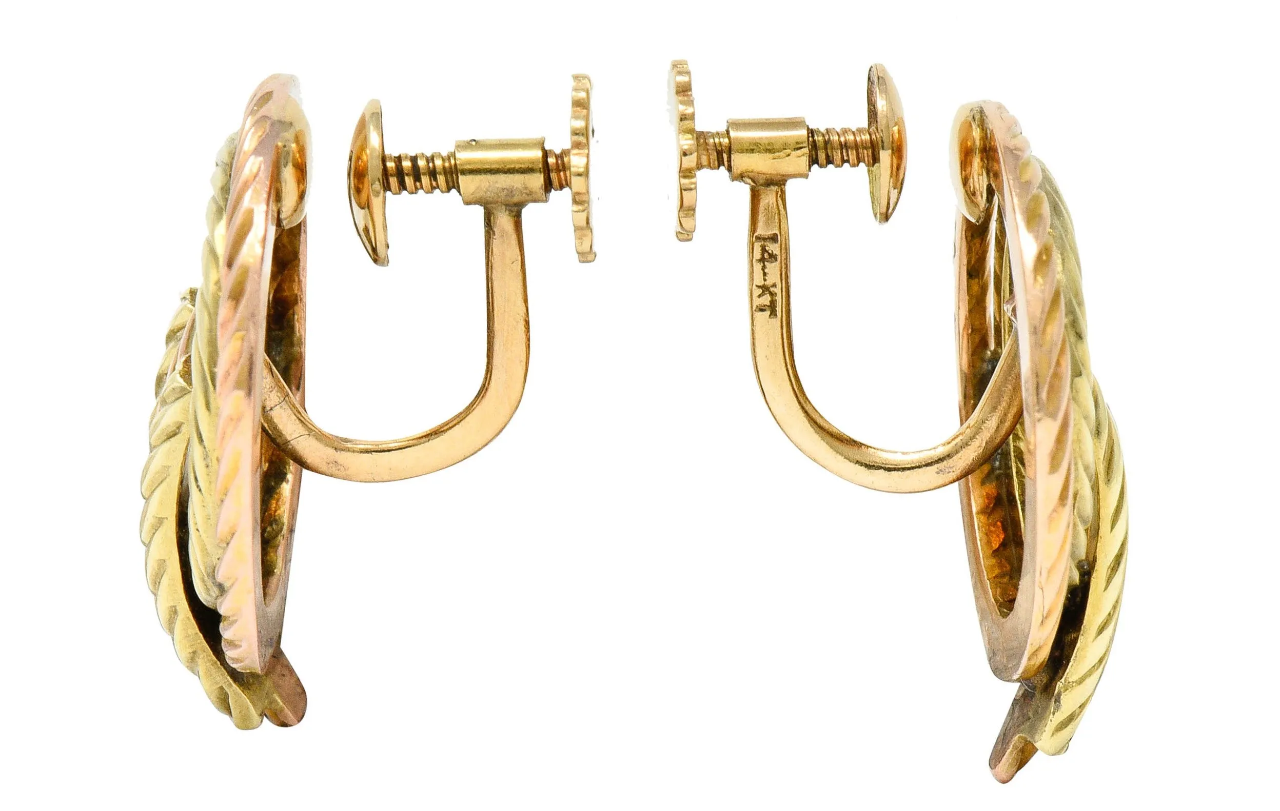 Tiffany & Co. Retro 14 Karat Two-Tone Gold Twisted Rope Screwback Earrings