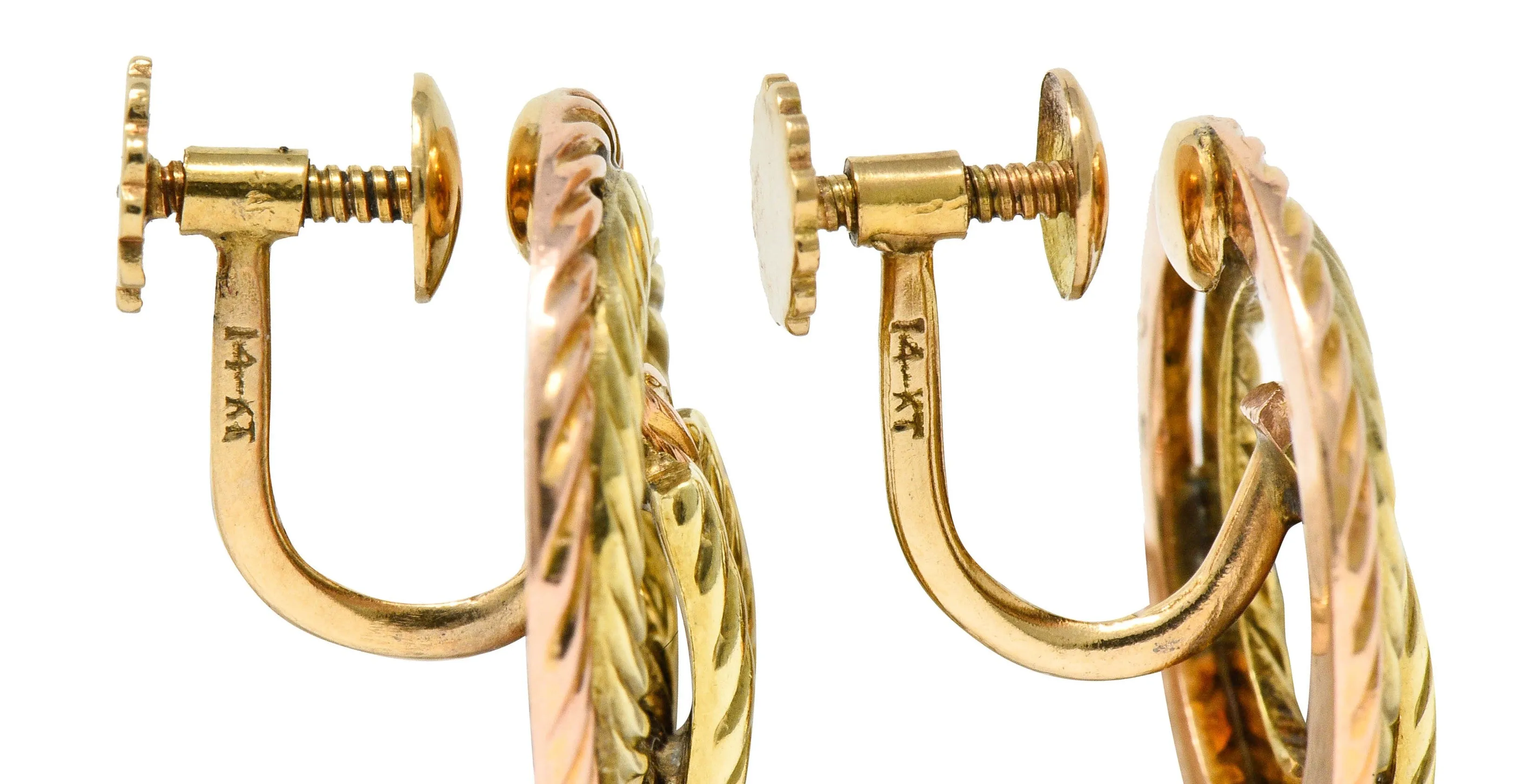 Tiffany & Co. Retro 14 Karat Two-Tone Gold Twisted Rope Screwback Earrings