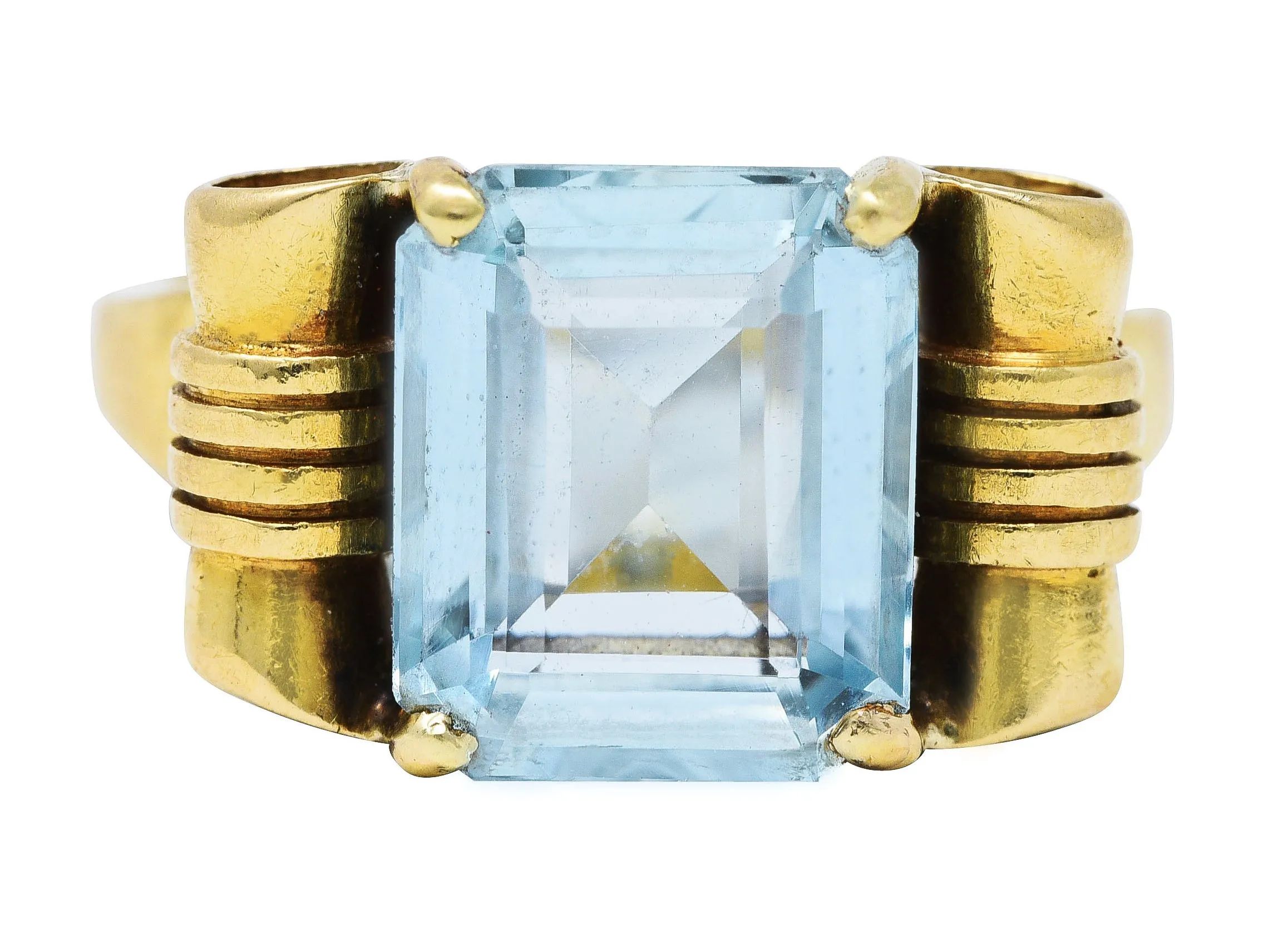 Tiffany & Co. Retro 3.70 CTW Aquamarine 14 Karat Yellow Gold Ring