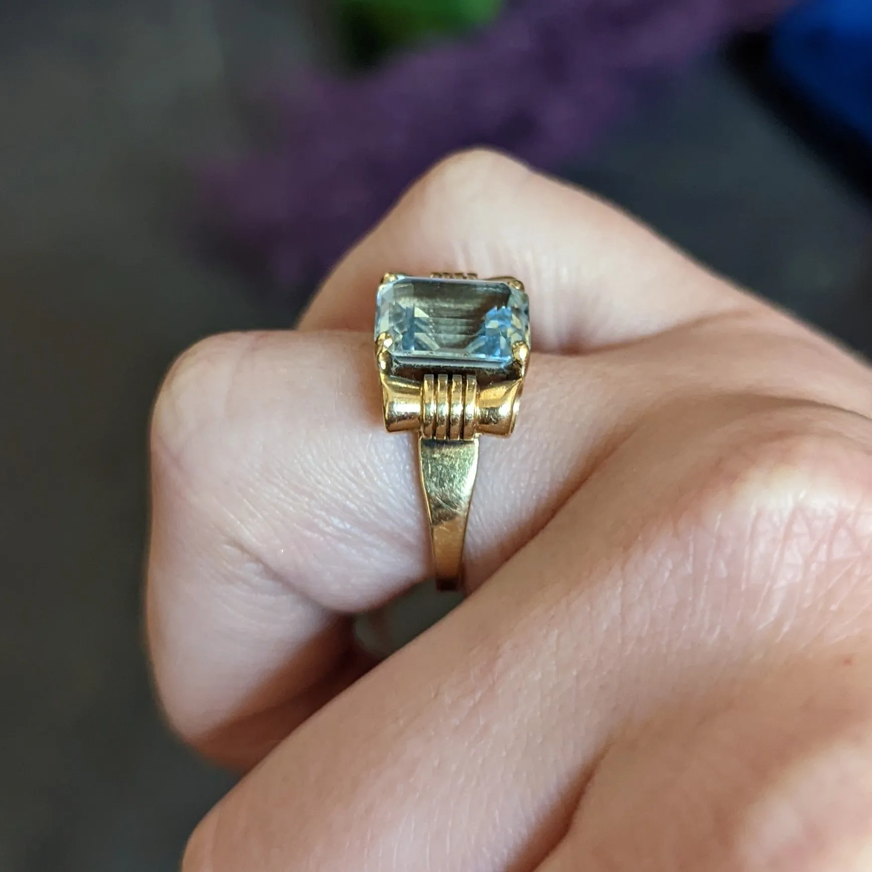 Tiffany & Co. Retro 3.70 CTW Aquamarine 14 Karat Yellow Gold Ring