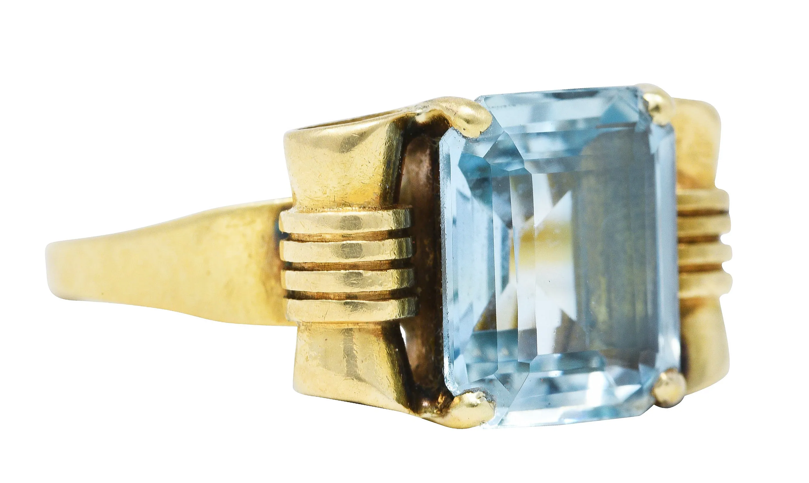 Tiffany & Co. Retro 3.70 CTW Aquamarine 14 Karat Yellow Gold Ring