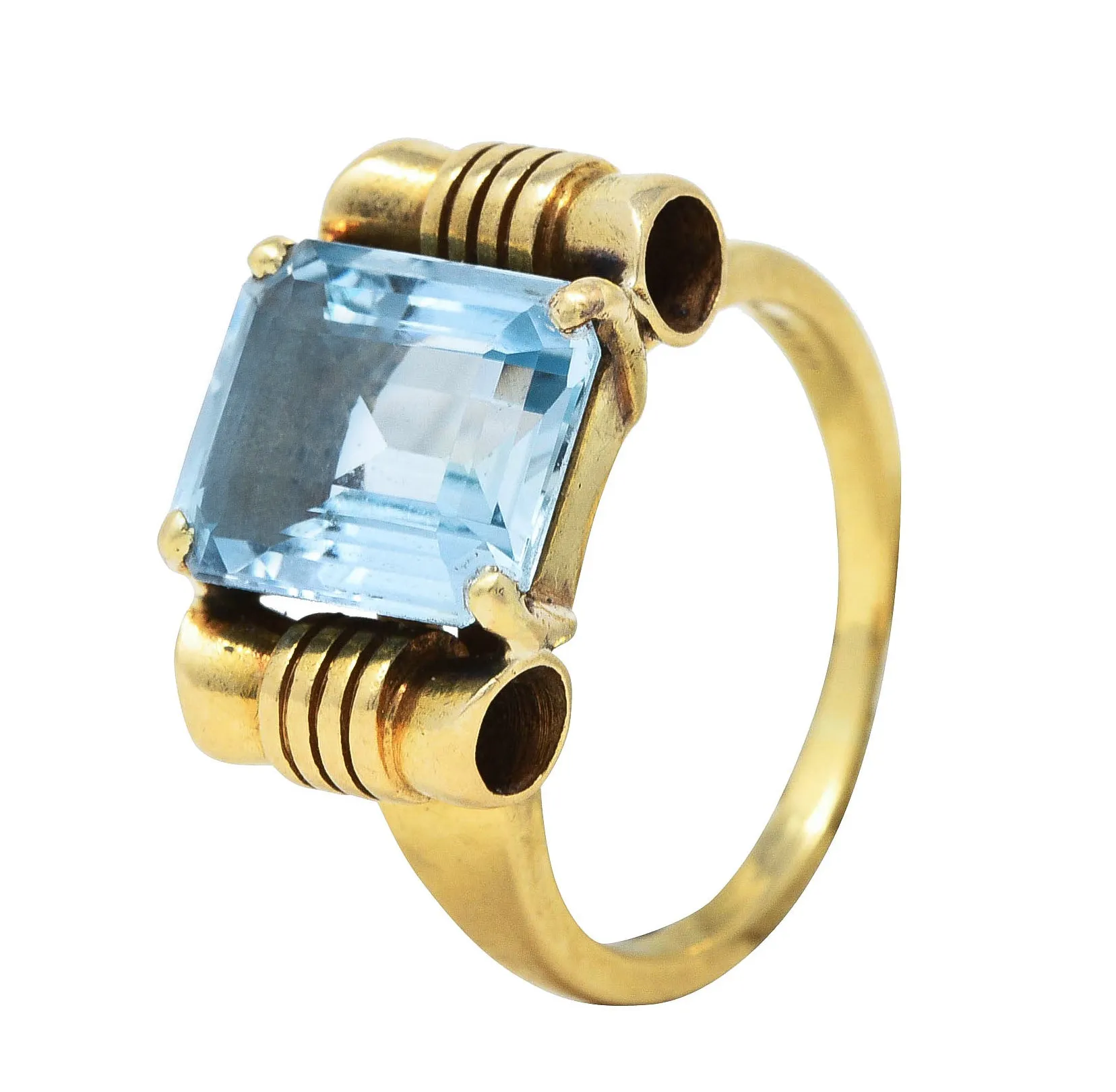 Tiffany & Co. Retro 3.70 CTW Aquamarine 14 Karat Yellow Gold Ring