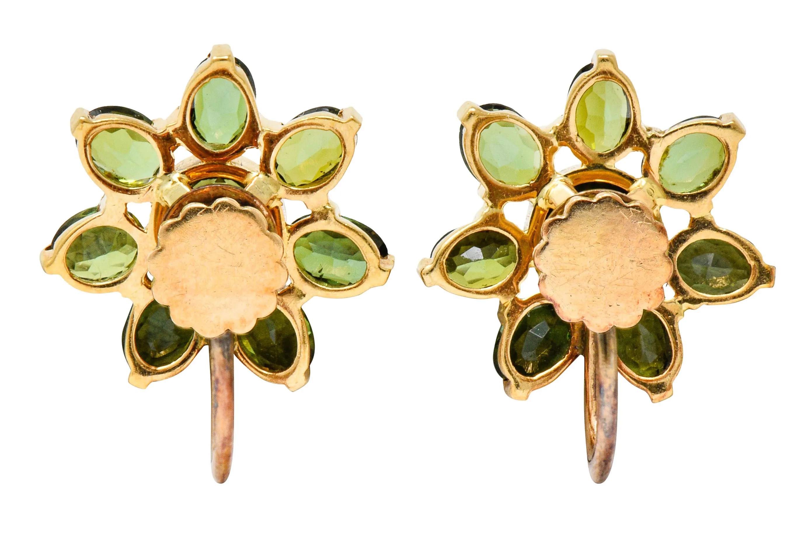 Tiffany & Co. Retro Green Tourmaline 14 Karat Gold Flower Screwback Earrings