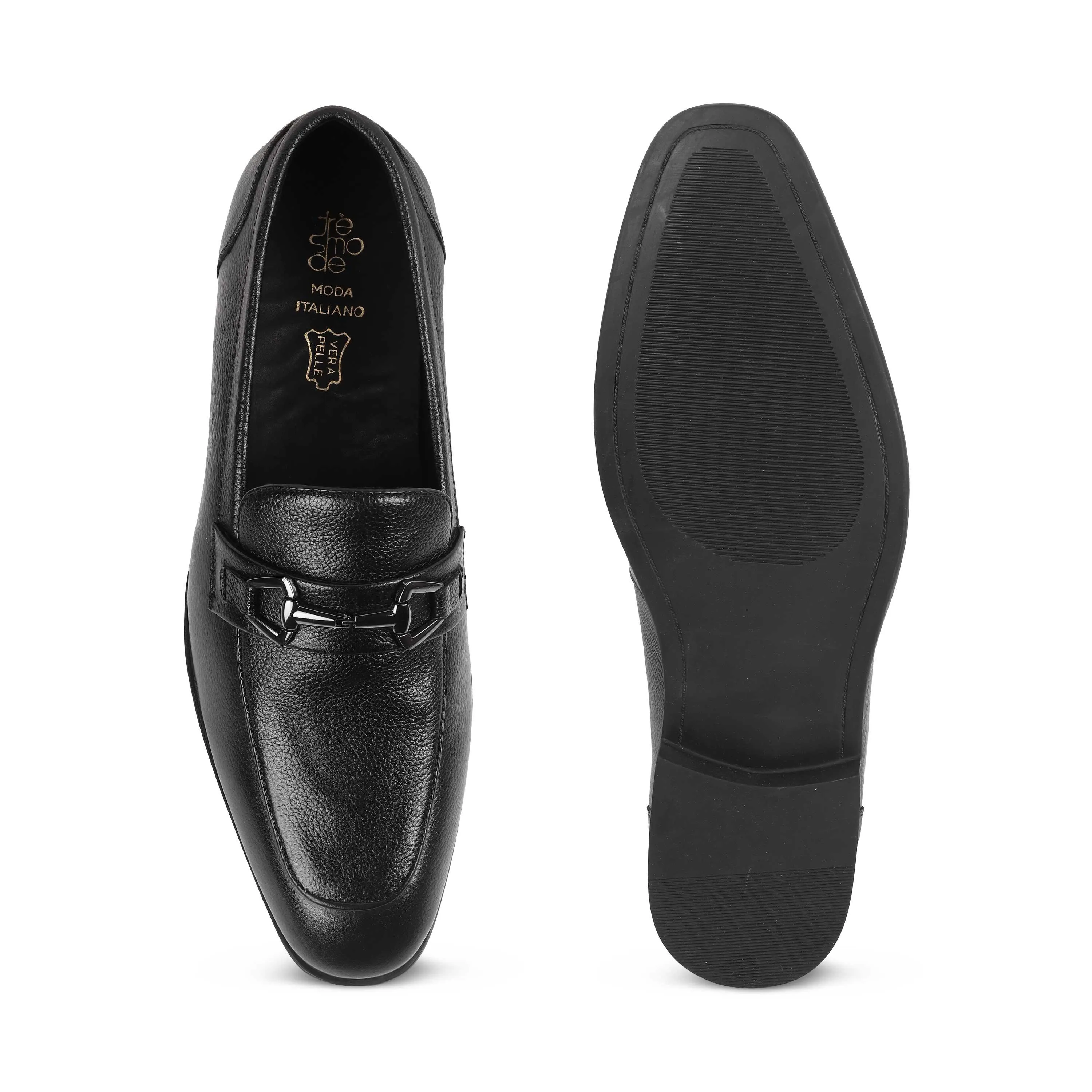 Tresmode Antli Black Men's Leather Loafers