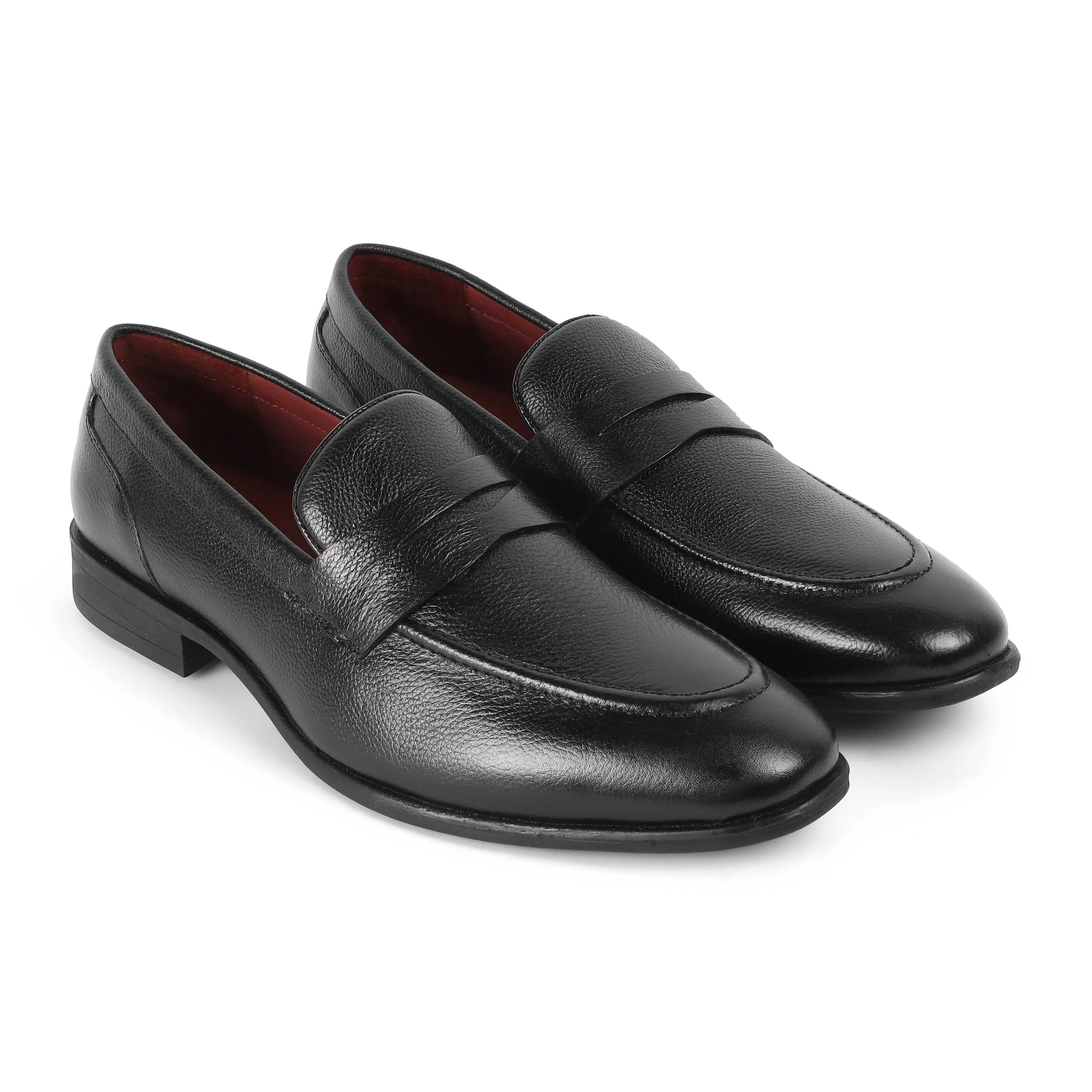 Tresmode Aris Black Men's Leather Penny Loafers