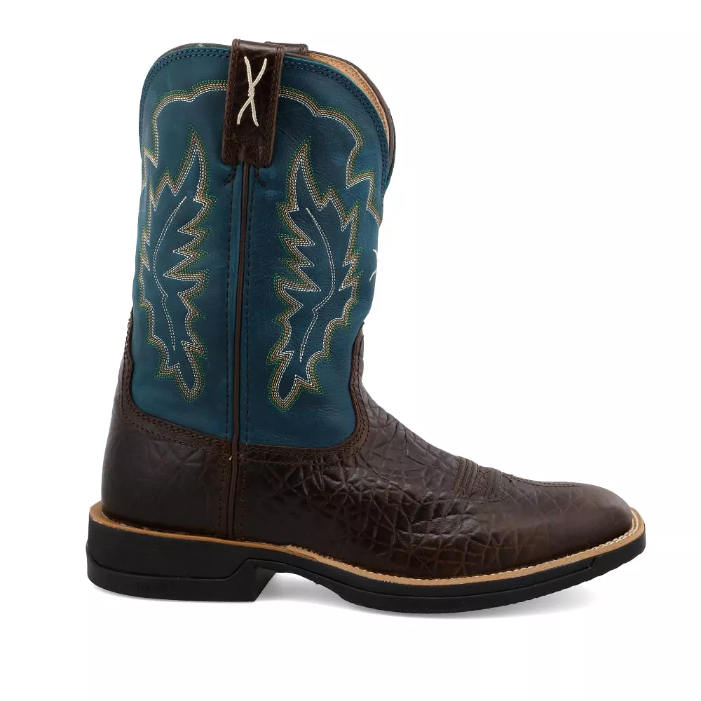 'Twisted X' Men's 11 Tech X Western Square Toe - Chocolate  / Teal