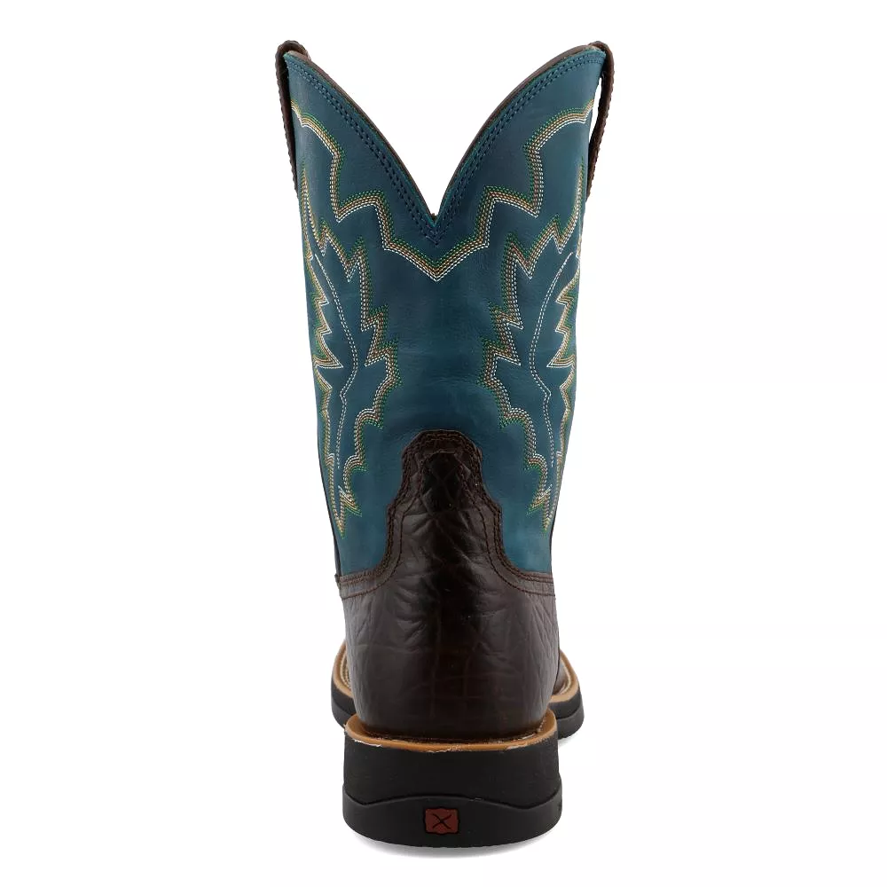 'Twisted X' Men's 11 Tech X Western Square Toe - Chocolate  / Teal