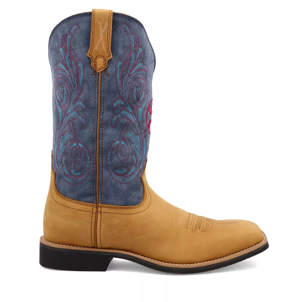 'Twisted X' Men's 12 Hooey Western Square Toe - Peanut / Teal