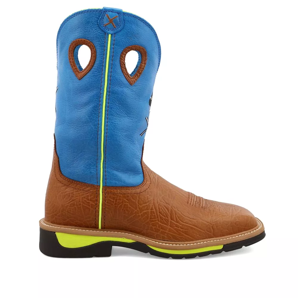 'Twisted X' Men's 12 Western Work Steel Toe - Brown / Neon Blue