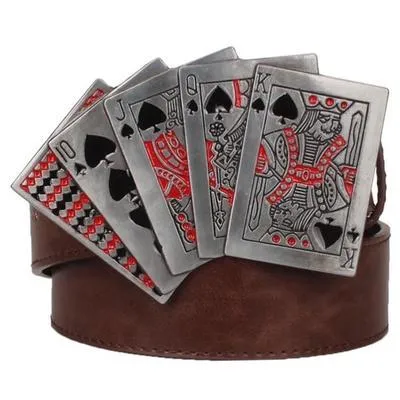 Unisex Rock Style Lucky Poker Gamble Metal Buckle Playing Card Belt