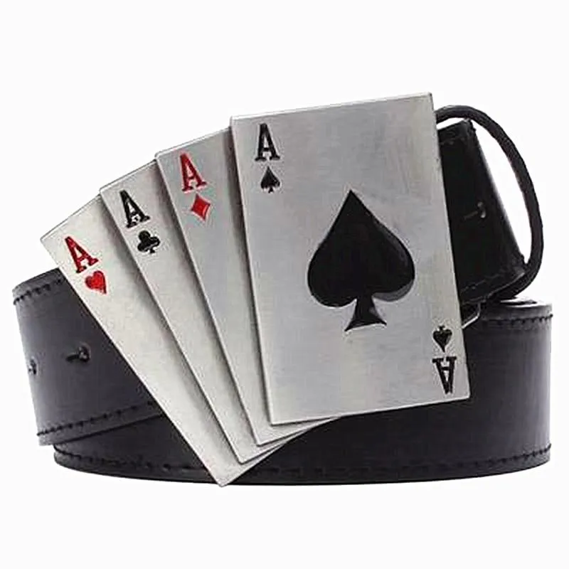 Unisex Rock Style Lucky Poker Gamble Metal Buckle Playing Card Belt