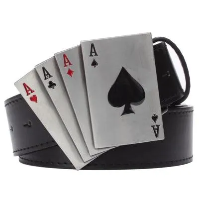 Unisex Rock Style Lucky Poker Gamble Metal Buckle Playing Card Belt