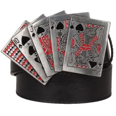 Unisex Rock Style Lucky Poker Gamble Metal Buckle Playing Card Belt