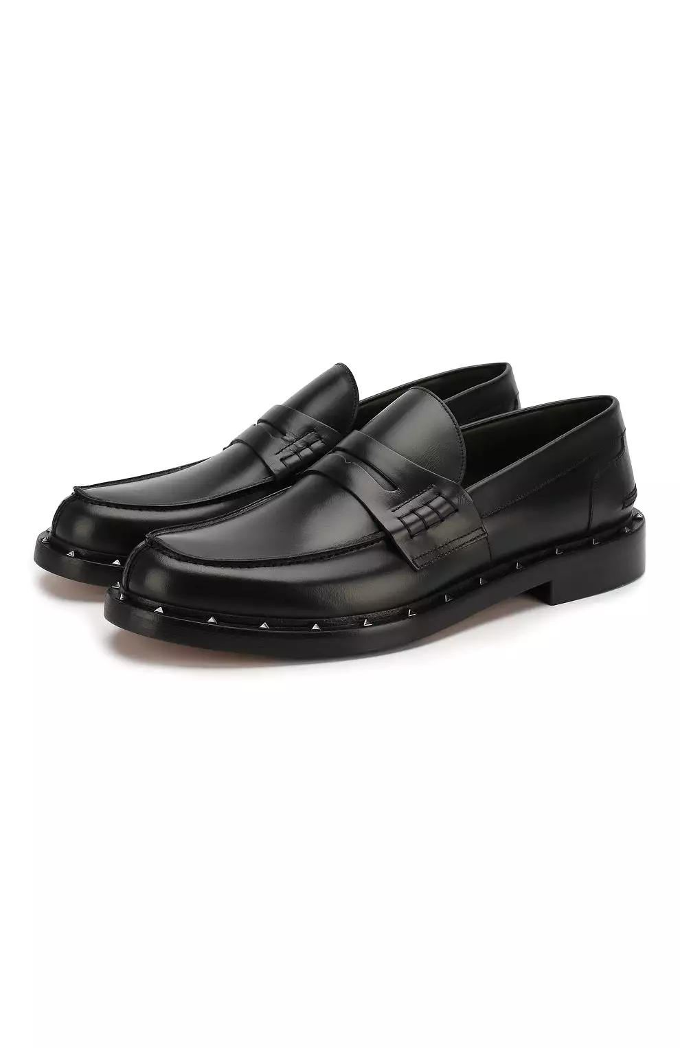 Valentino Garavani Men's Leather Studded Loafers - BLACK