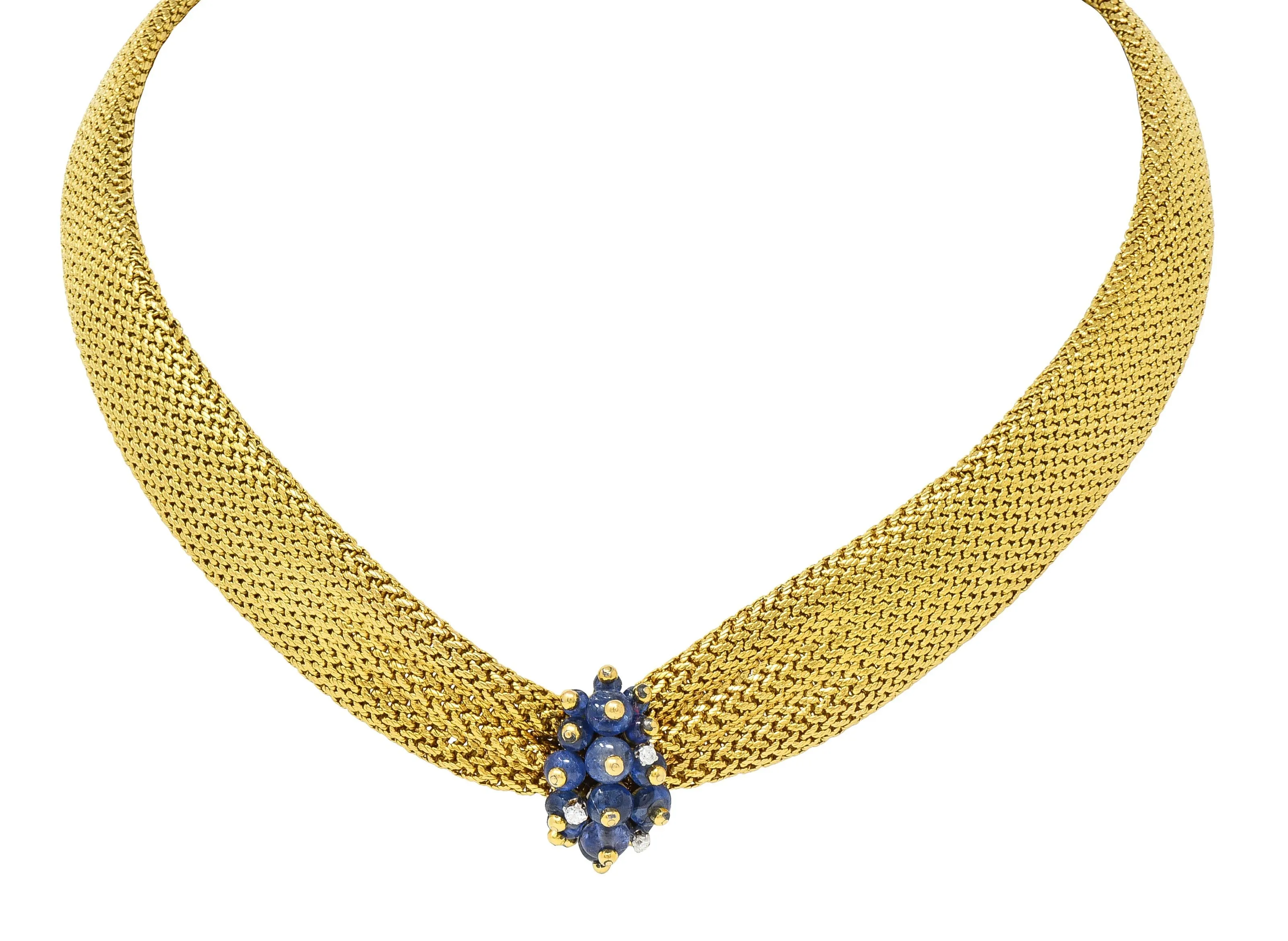 Van Cleef & Arpels France Georges L'Enfant Retro Sapphire Diamond 18 Karat Gold Vintage Mesh Collar Necklace