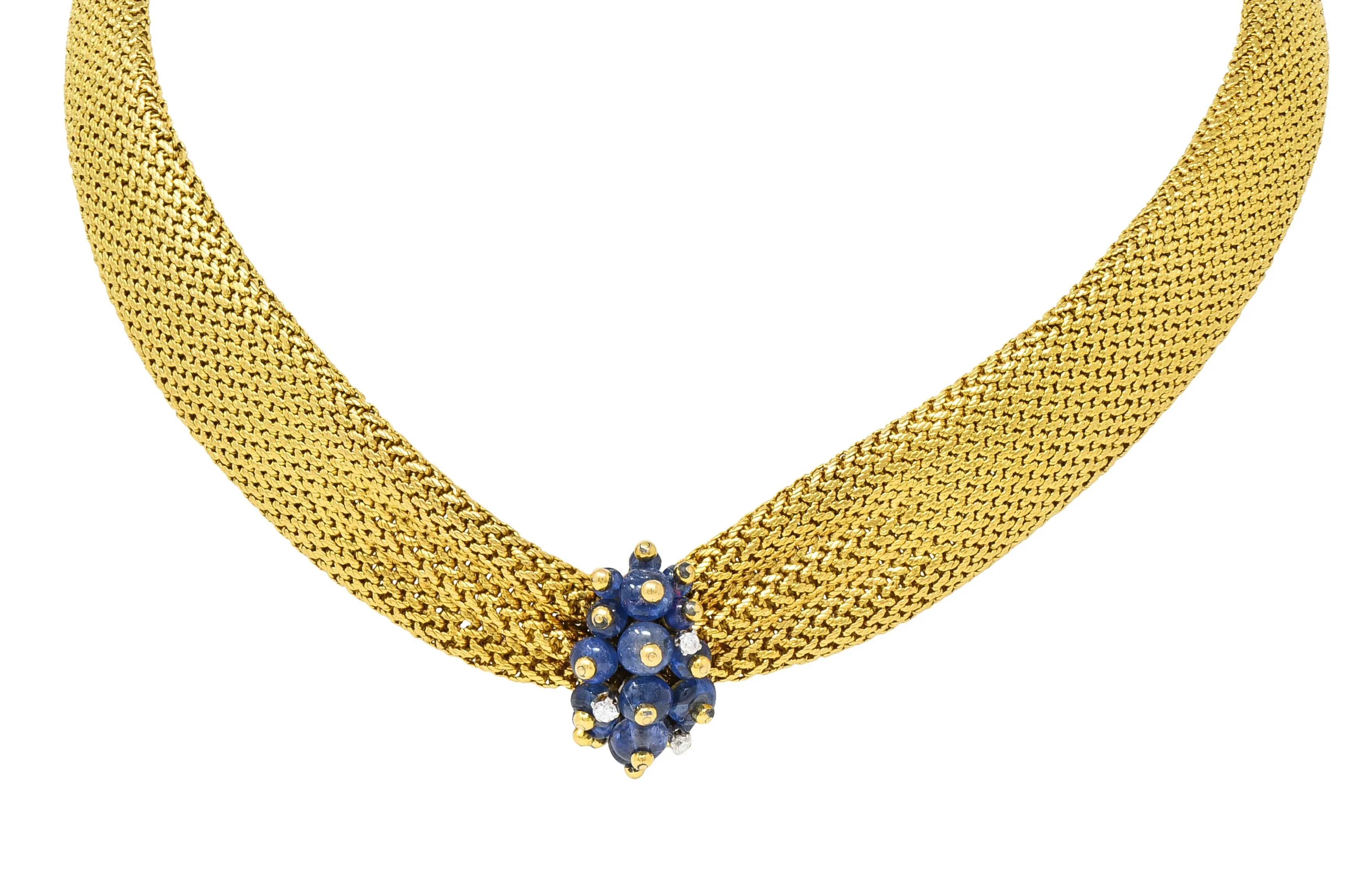 Van Cleef & Arpels France Georges L'Enfant Retro Sapphire Diamond 18 Karat Gold Vintage Mesh Collar Necklace