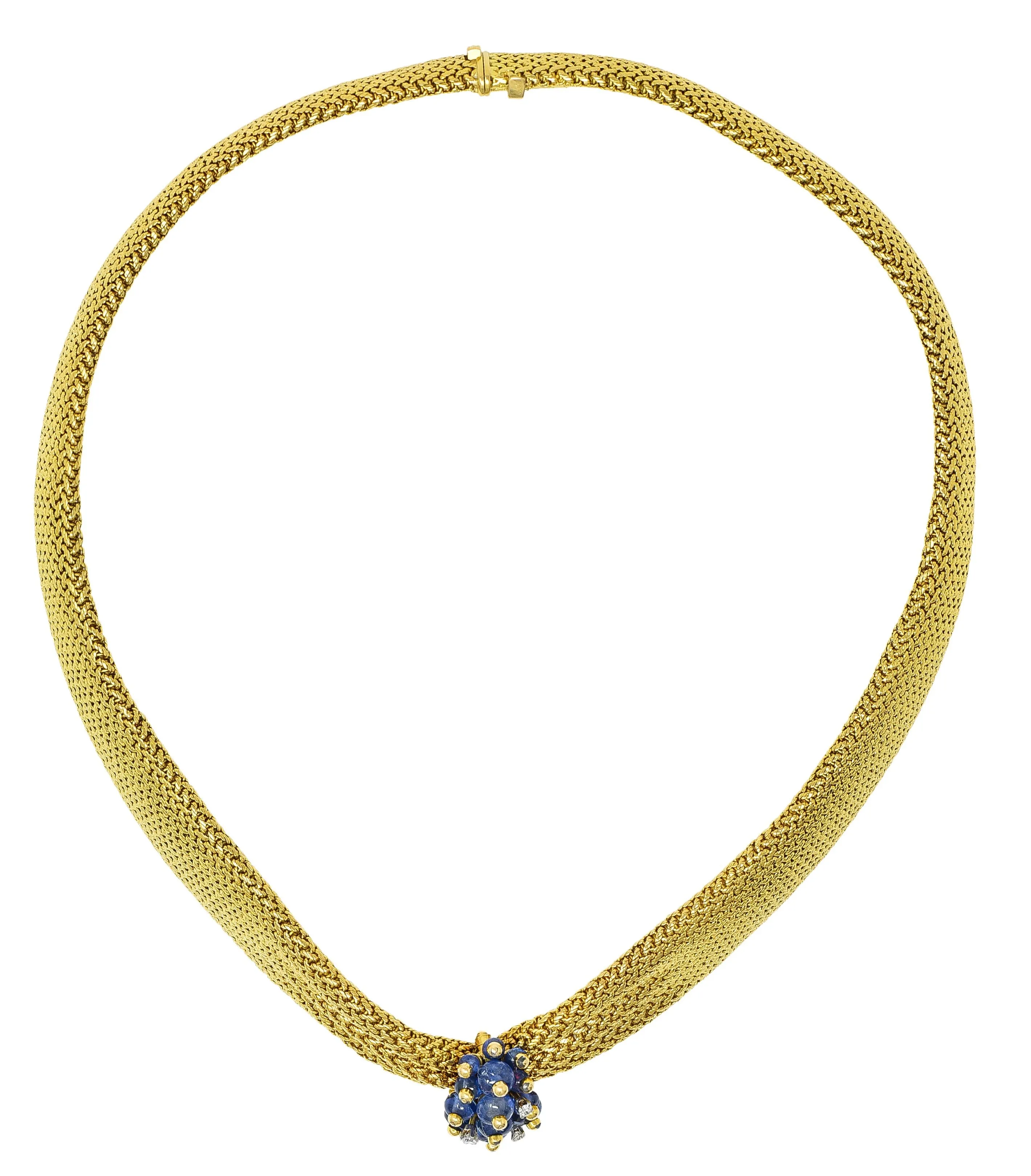 Van Cleef & Arpels France Georges L'Enfant Retro Sapphire Diamond 18 Karat Gold Vintage Mesh Collar Necklace