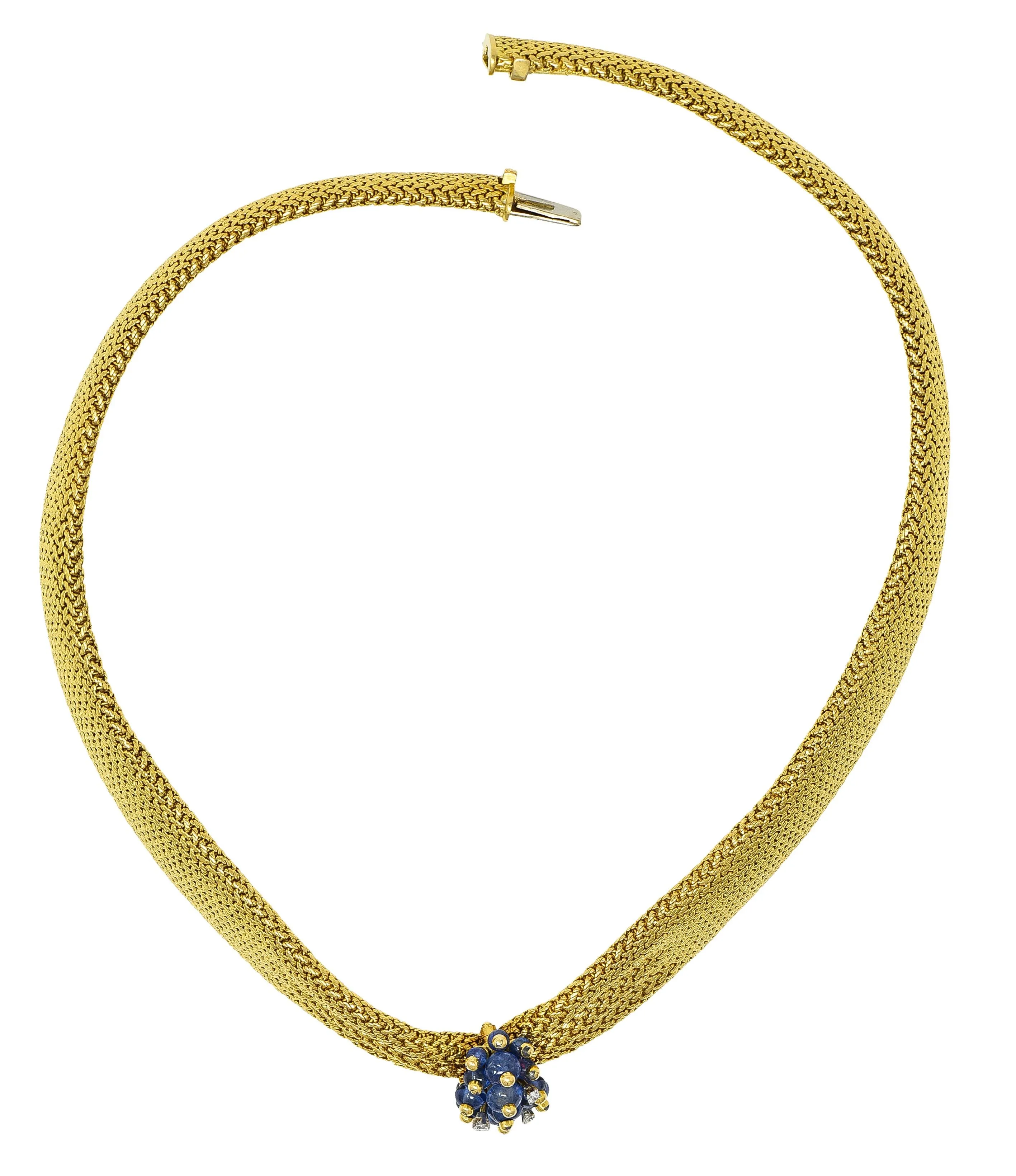 Van Cleef & Arpels France Georges L'Enfant Retro Sapphire Diamond 18 Karat Gold Vintage Mesh Collar Necklace