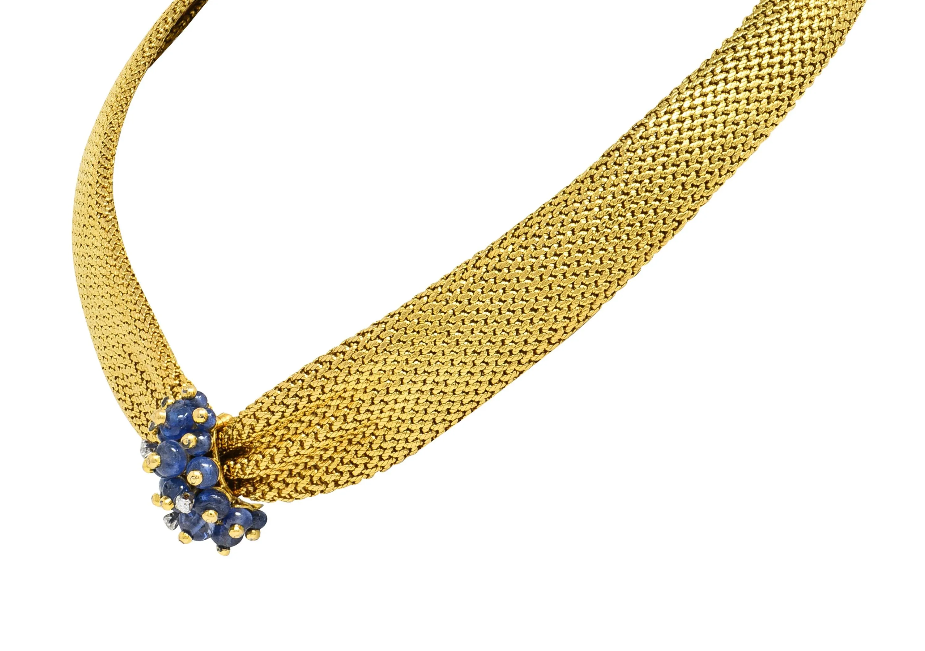 Van Cleef & Arpels France Georges L'Enfant Retro Sapphire Diamond 18 Karat Gold Vintage Mesh Collar Necklace