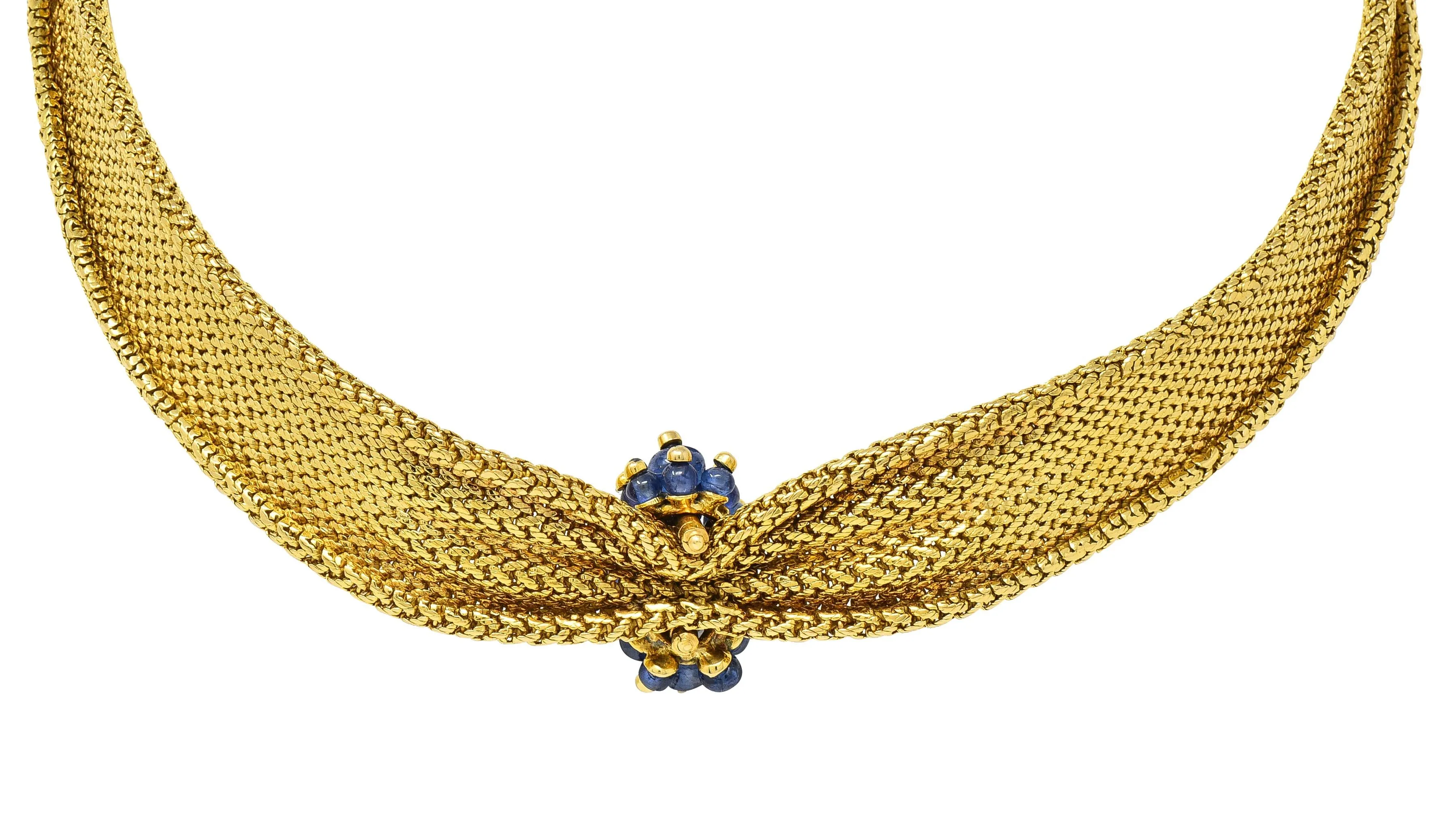 Van Cleef & Arpels France Georges L'Enfant Retro Sapphire Diamond 18 Karat Gold Vintage Mesh Collar Necklace