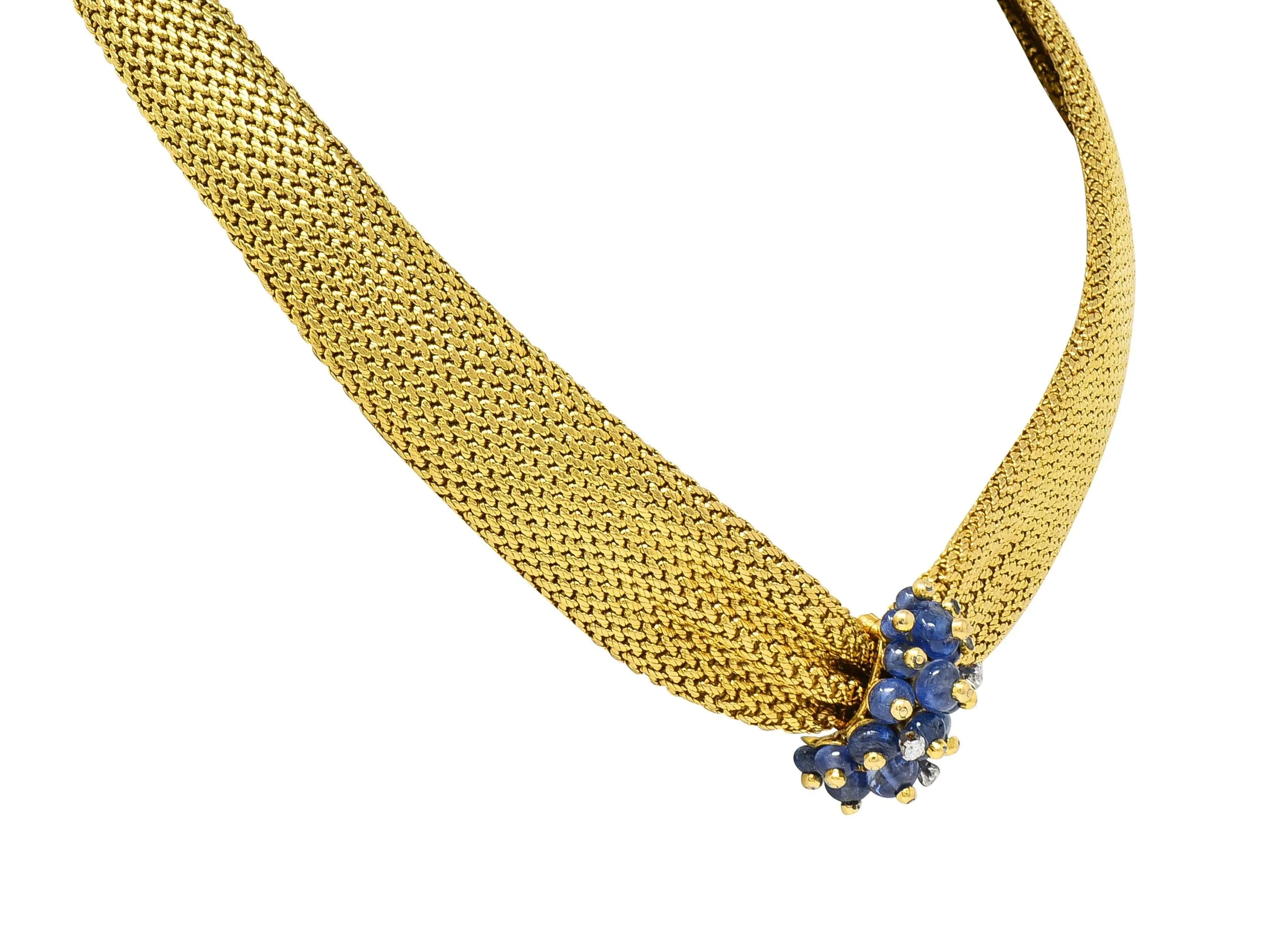 Van Cleef & Arpels France Georges L'Enfant Retro Sapphire Diamond 18 Karat Gold Vintage Mesh Collar Necklace