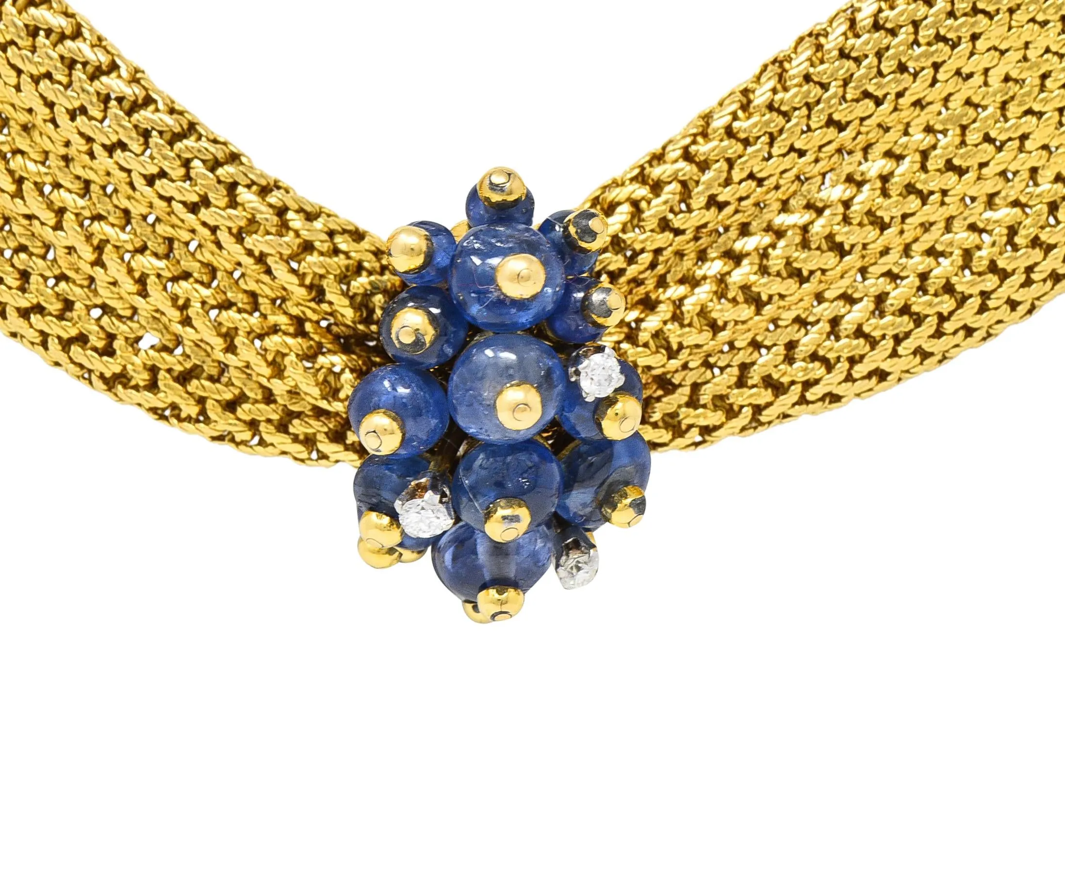 Van Cleef & Arpels France Georges L'Enfant Retro Sapphire Diamond 18 Karat Gold Vintage Mesh Collar Necklace