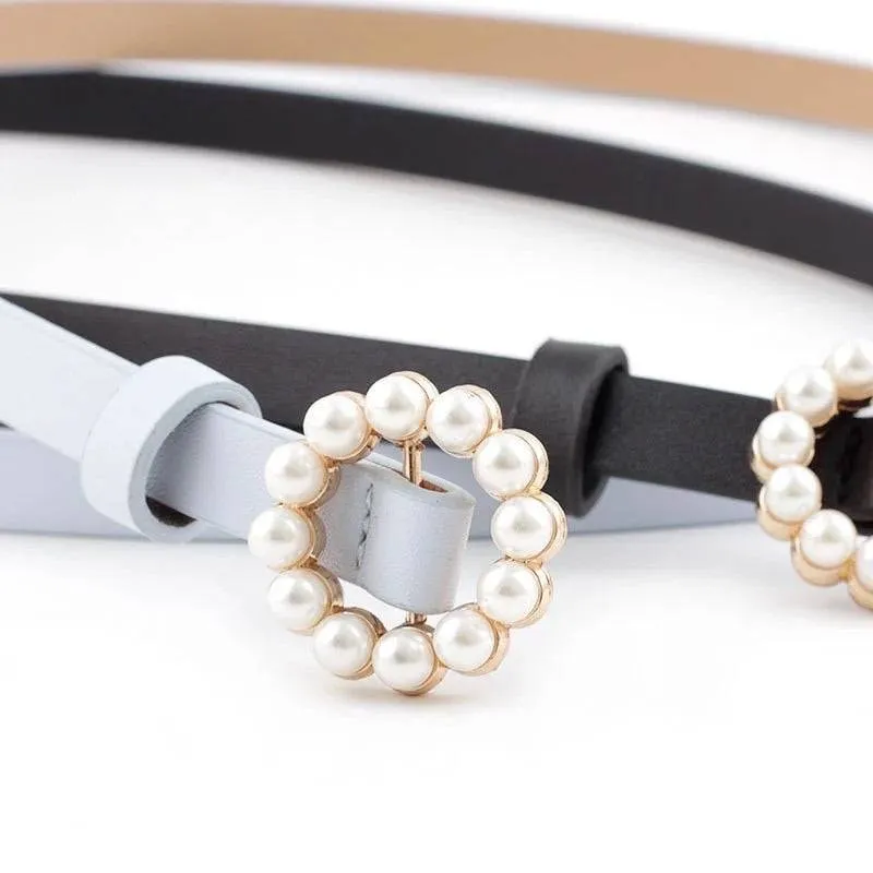 Vegan Leather Mini Round Pearl Golden Buckle