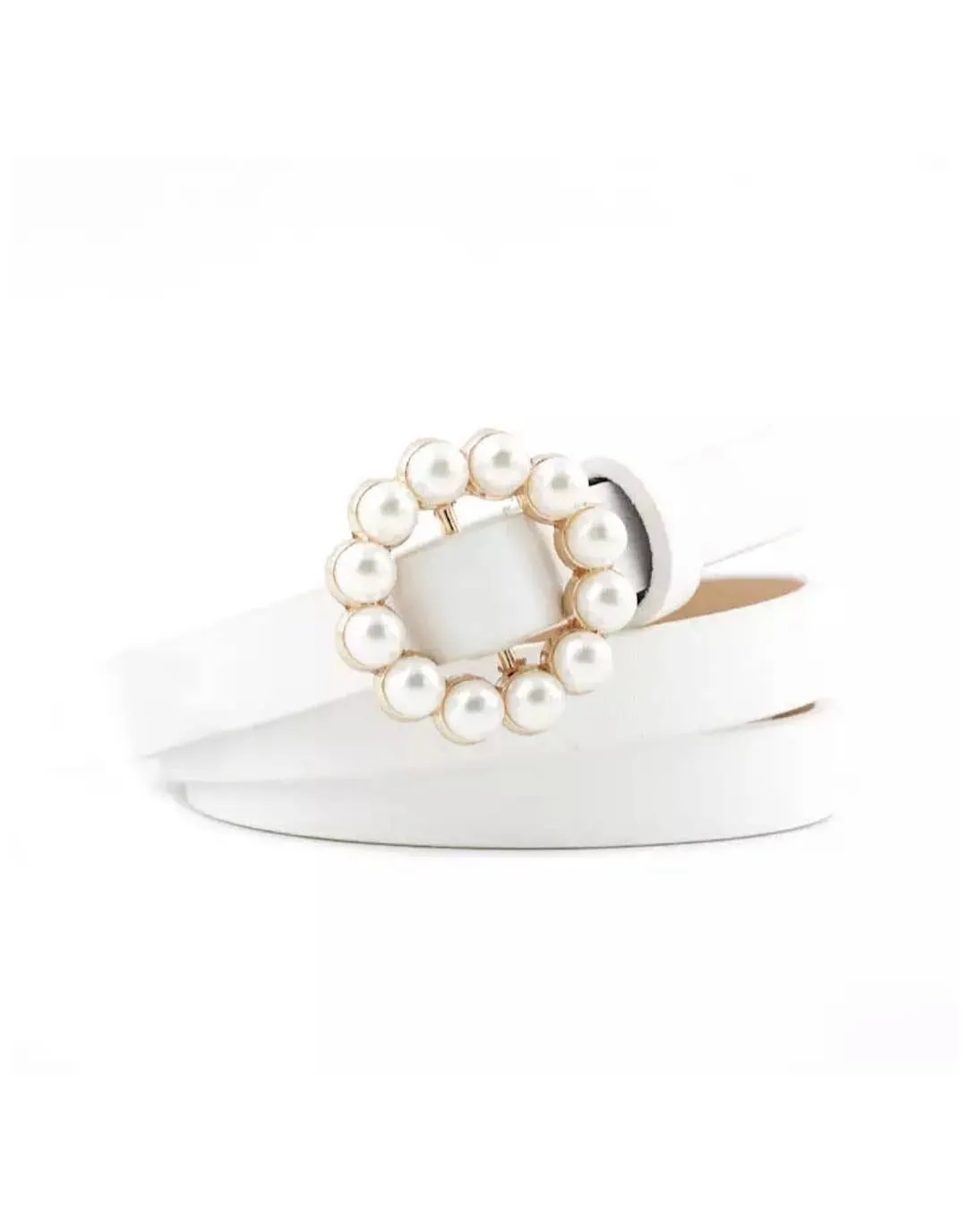 Vegan Leather Mini Round Pearl Golden Buckle