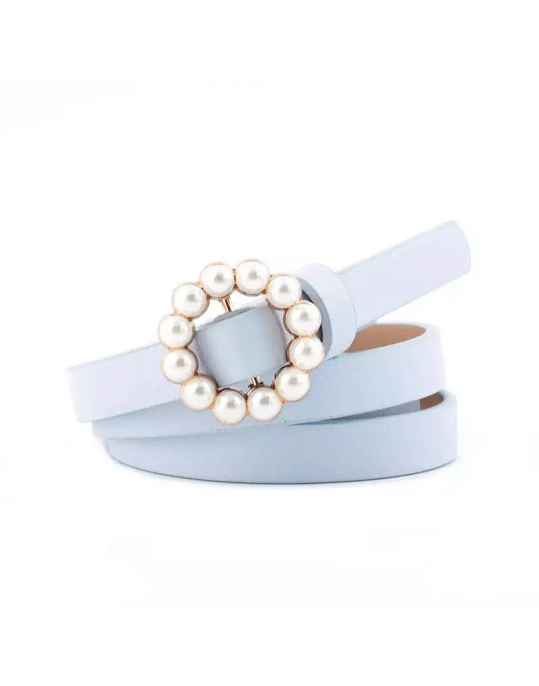 Vegan Leather Mini Round Pearl Golden Buckle