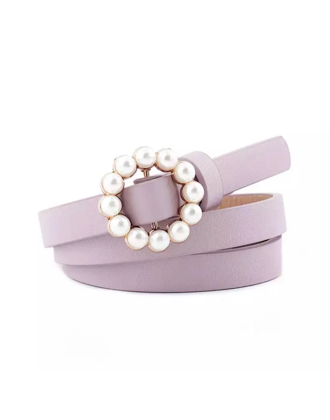 Vegan Leather Mini Round Pearl Golden Buckle