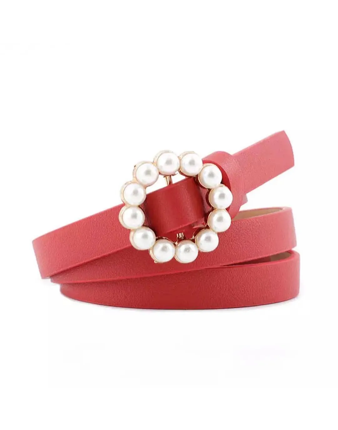 Vegan Leather Mini Round Pearl Golden Buckle