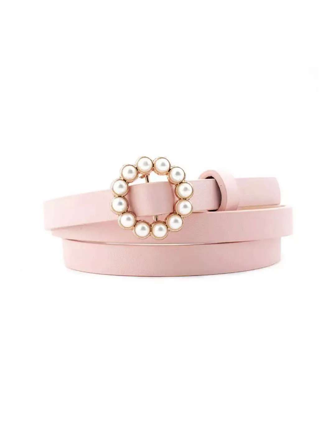 Vegan Leather Mini Round Pearl Golden Buckle